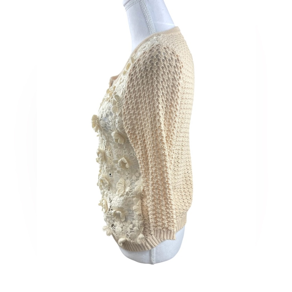 Vintage Hazel Cream Floral Crochet Cardigan Sweater Coquette Boho Grandma SMALL - Picture 4 of 7